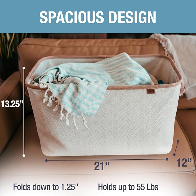 CleverMade Collapsible Laundry Basket LUXE 2 Pack – 60 L Foldable Cotton Blend - Image 3