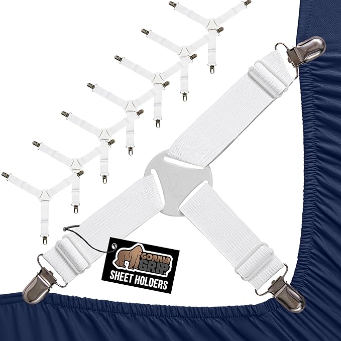 GORILLA GRIP Patent Pending Bed Sheet Holders, Adjustable Elastic Fasteners by GorillaGrip