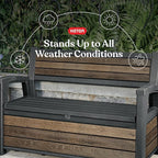 Keter Signature 60 Gallon Storage Bench Deck Box for Patio Furniture, Front Porch Decor and Outdoor Seating – Perfect to Store Garden Tools, Walnut - Image 3