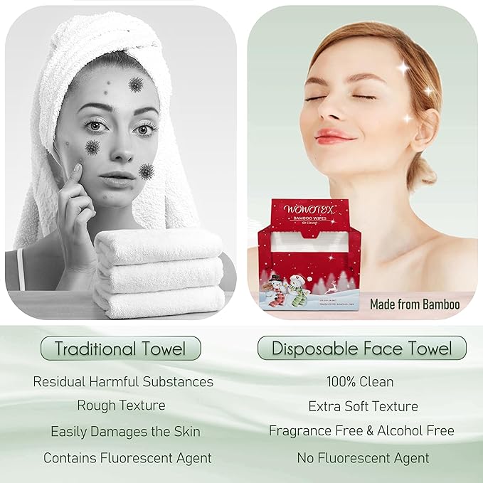 Christmas Style WOWOTEX Disposable Face Towel Biodegradable Large Dry Face - Image 3