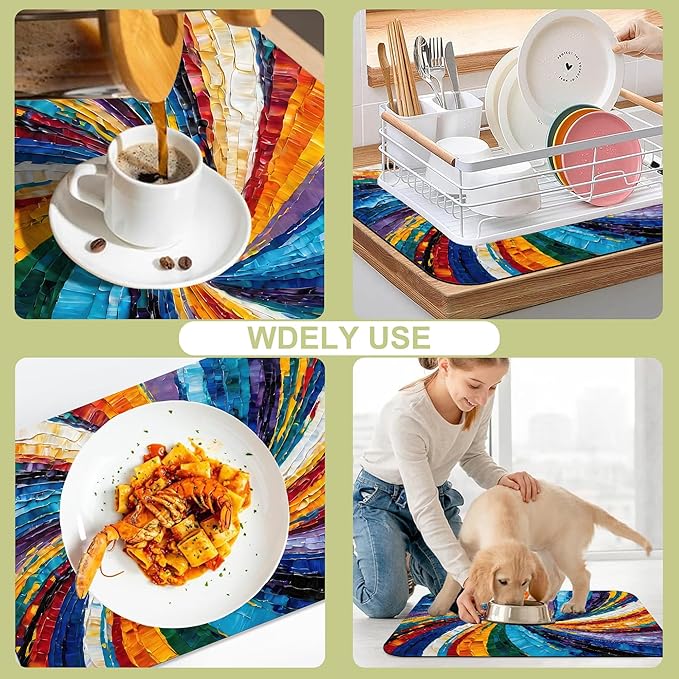 Kitchen Mat Swirl Colorful Textured Dish Drying Mat 16"x24" Bsorbent Coffee - Image 7