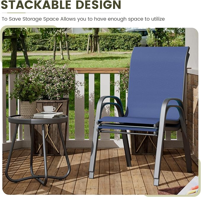 UDPATIO Patio Dining Set of 3, Outdoor Table and Chairs Set with Glass Table, 2 Stackable Patio Chairs with High Back, Outdoor Furniture Sets for Deck Garden Backyard Lawn Poolside (Blue) - Image 4