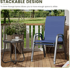UDPATIO Patio Dining Set of 3, Outdoor Table and Chairs Set with Glass Table, 2 Stackable Patio Chairs with High Back, Outdoor Furniture Sets for Deck Garden Backyard Lawn Poolside (Blue) - Image 4