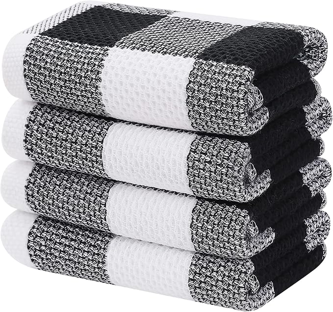 Homaxy 100% Cotton Waffle Weave Check Plaid Kitchen Towels, 13 x 28 Inches by Homaxy