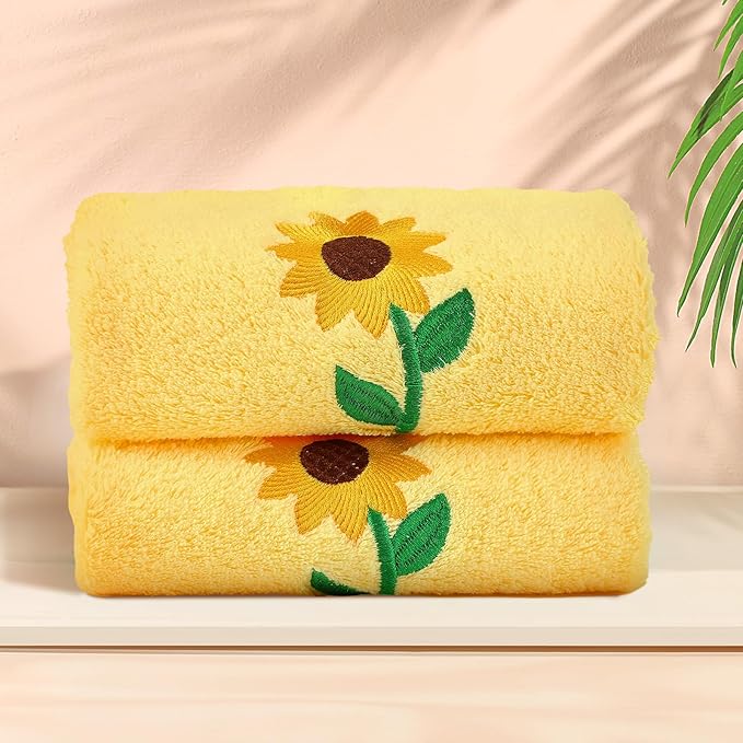 2 Pcs Sunflowers Hand Towels Bright Yellow Bathroom Decor 14x29 Inch - Image 5