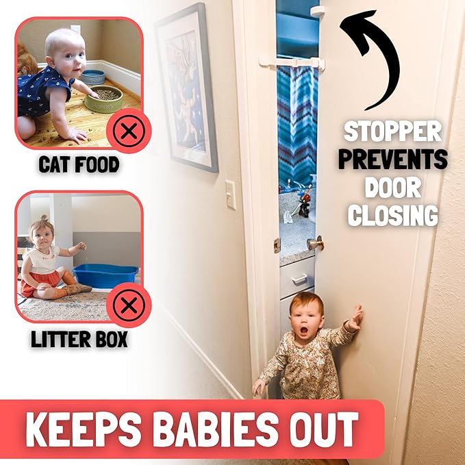 Door Buddy Child Proof Door Lock & Cat Door Stopper. Adjustable Door Strap - Image 2
