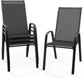 VINGLI Patio Chairs Set of 4 – Stackable Outdoor Dining Chairs with Comfortable Sling High Back Chairs and Armrests for Lawn, Poolside, Courtyard, Balcony, Garden, Black by VINGLI