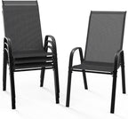 VINGLI Patio Chairs Set of 4 – Stackable Outdoor Dining Chairs with Comfortable Sling High Back Chairs and Armrests for Lawn, Poolside, Courtyard, Balcony, Garden, Black by VINGLI