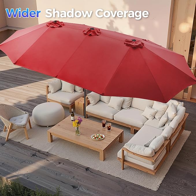 SUPERJARE 15FT Outdoor Umbrella for Patio, Double sided Pool Umbrellas with Fade Resistant Canopy, Large Table Umbrella for Deck, Market, Backyard - Burgundy - Image 4