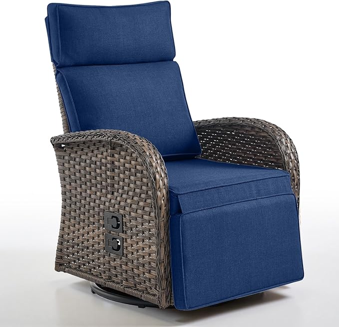 Belord Dual-Adjust Outdoor Swivel Recliner Chair – Wicker Reclining Patio Chair with Adjustable Backrest and Footrest, All-Weather Wicker Chaise Lounge Chair Outdoor for Pool Deck (2.0) by Belord