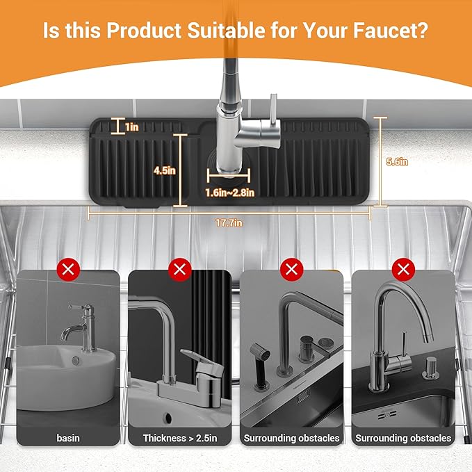 Faucet Mat for Kitchen Sink, 17.7"X5.5" Silicone Sink Splash Guard - Image 5