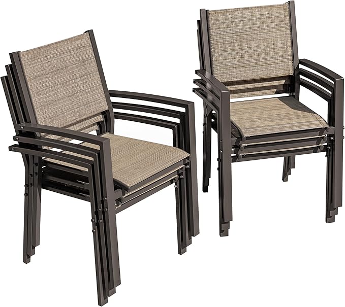 Flamaker Patio Chairs Textilene Outdoor Chairs Set of 6 Stackable Dining Chair for Backyard, Deck, Poolside (Beige) by Flamaker