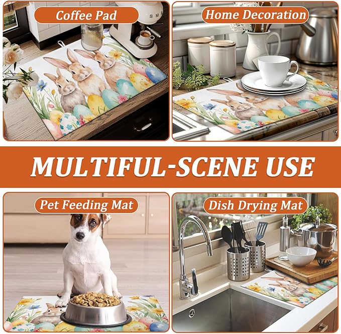 Eggs Rabbits Dish Drying Mat for Kitchen Counter Microfiber Absorbent Dish - Image 7