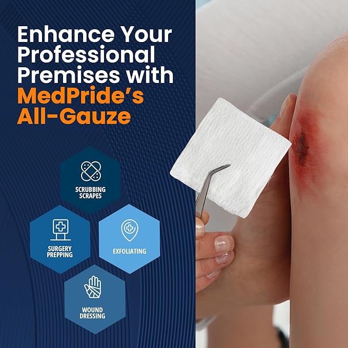 MED PRIDE 4”x 4” Gauze, 200 Surgical Sponges 12-ply Extra Absorbent | All-Gauze - Image 3