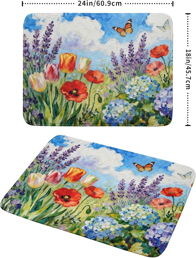 Spring Floral Dish Drying Mat for Kitchen Counter 18x24 Green Purple Blue - Image 2