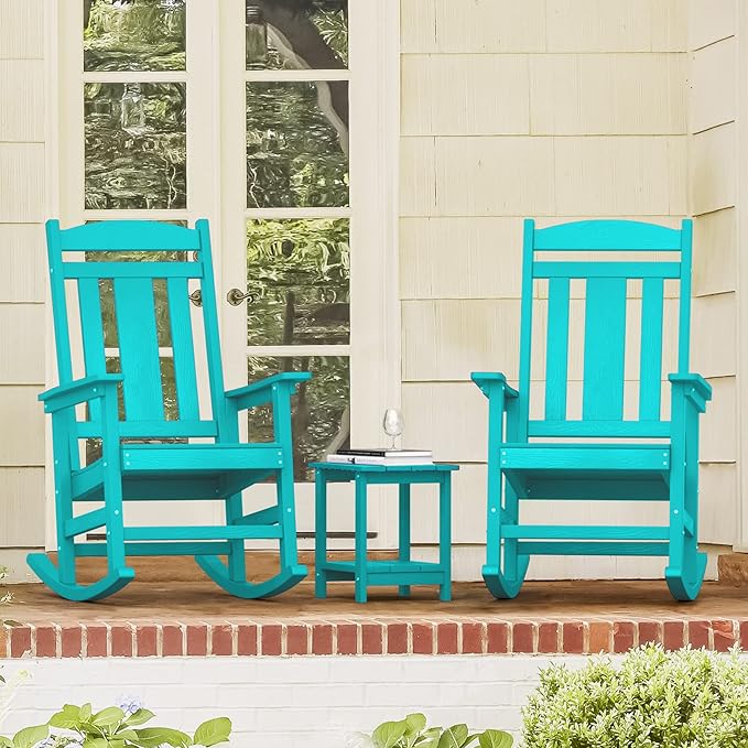 LUE BONA Rocking Chair Outdoor, Weather Resistant HDPS Plastic Rocker Chairs, 350lb Heavy Duty, Oversized Porch Rocker for Adult, High Back Smooth Rocking Chairs for Outdoor & Indoor, Aruba Blue - Image 8