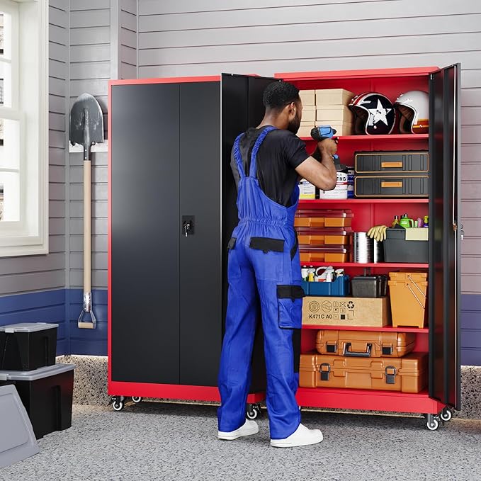 Yizosh Metal Garage Storage Cabinet with Locking Doors and Adjustable Shelves,- 75" Rolling Steel Tool Cabinet for Home Office,Garage,Warehouse - Image 2