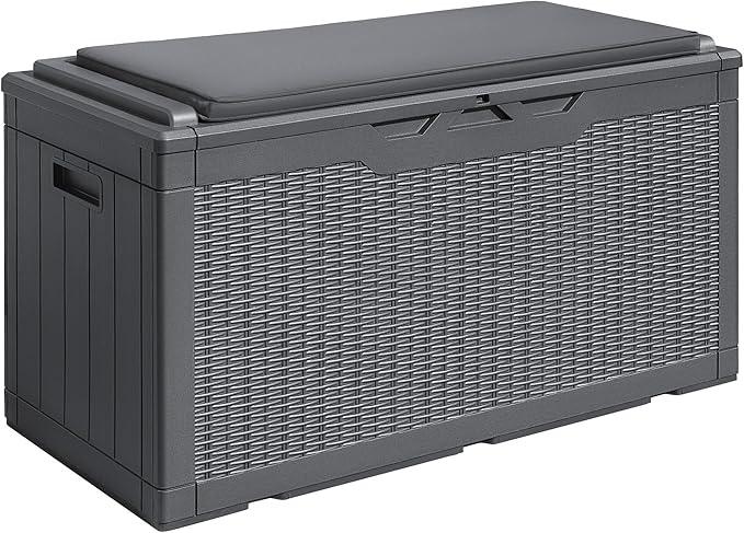 Devoko 100 Gallon Waterproof Large Resin Deck Box Outdoor Storage Box Indoor Lockable Storage Container with Cushion for Patio Furniture Garden Pool Cushions (Grey) by DEVOKO