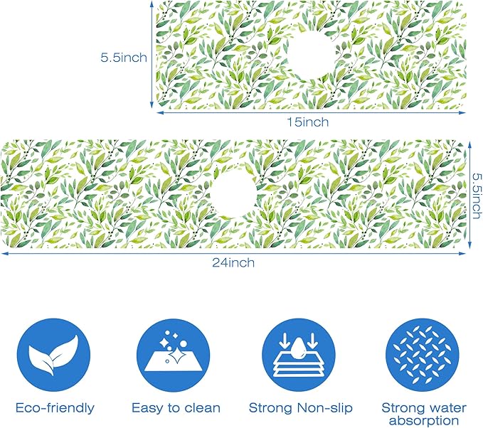 Tropical Eucalyptus Leaves Kitchen Sink Splash Guard Mat Absorbent Fast Drying - Image 3