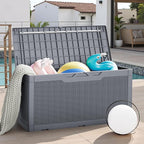 JUMMICO 100 Gallon Resin Deck Box with Cushion, Waterproof Outdoor Storage Box with Lockable Lid for Garden Tools, Patio Cushions (Gray) - Image 6