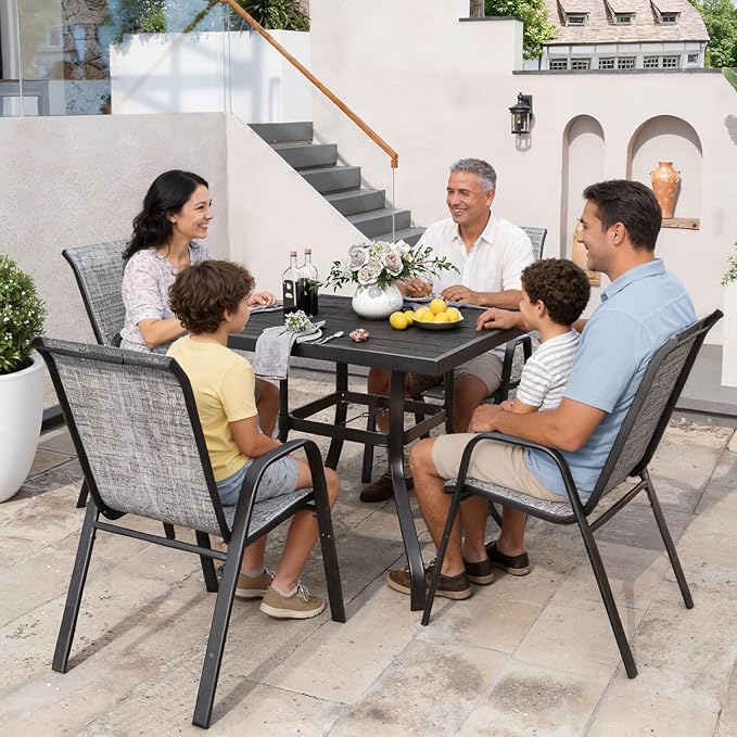 Patio Chairs Set of 4, Stackable Outdoor Dining Chairs for All Weather Textilene Fabric & Metal Frame, Outdoor Chairs Set for Backyard Deck Garden (Grey, Set of 4) - Image 3
