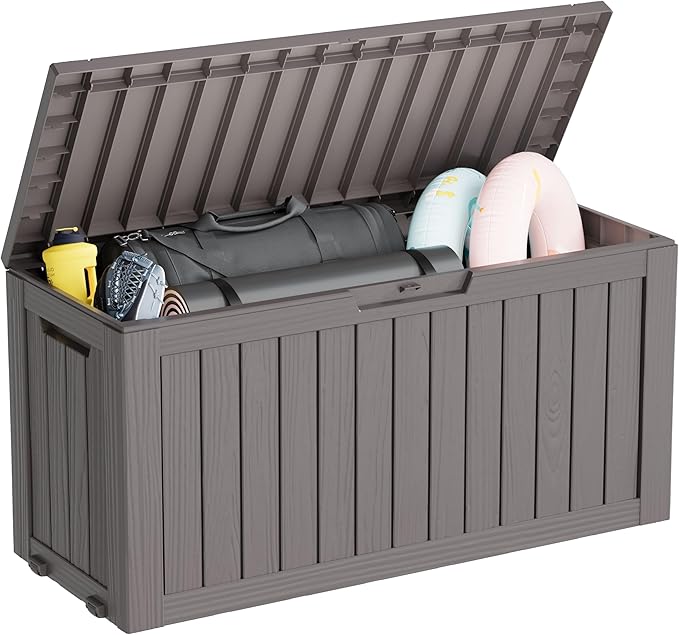 Outdoor Storage Box, Resin Deck Boxes Indoor and outdoor, Waterproof Storage Box Lockable Lid (Grey, 85 Gallon) by NBYSGO