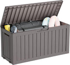 Outdoor Storage Box, Resin Deck Boxes Indoor and outdoor, Waterproof Storage Box Lockable Lid (Grey, 85 Gallon) by NBYSGO