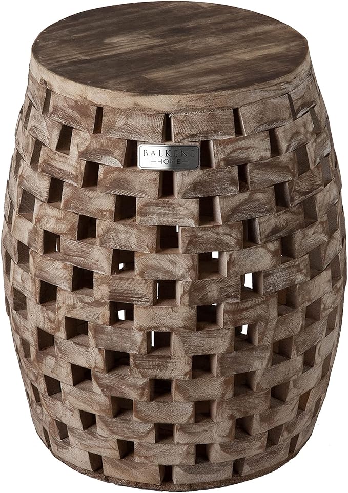 Balkene Home 62419 Maya Oval Rustic Garden Stool Wood Outdoor Seating & End Table Portable Adaptable Outdoor Furniture - Seasoned Patina Finish - Image 8