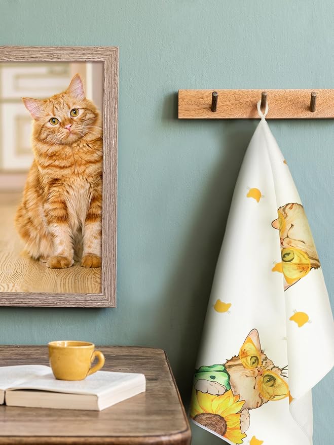 Bencailor 4 Pcs Cat Kitchen Towels Yellow Floral Cute Kitty Hand Dish Towels - Image 2