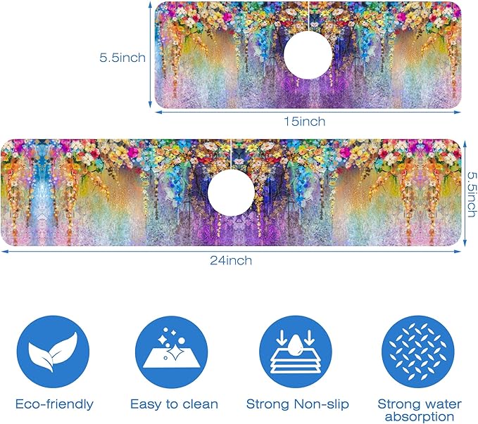 Abstract Watercolor Flowers Dish Drying Mat - Image 3