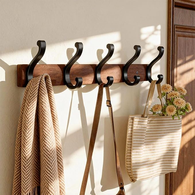 Wood Coat Rack Wall Mounted, Natural Wood Plank - Image 4