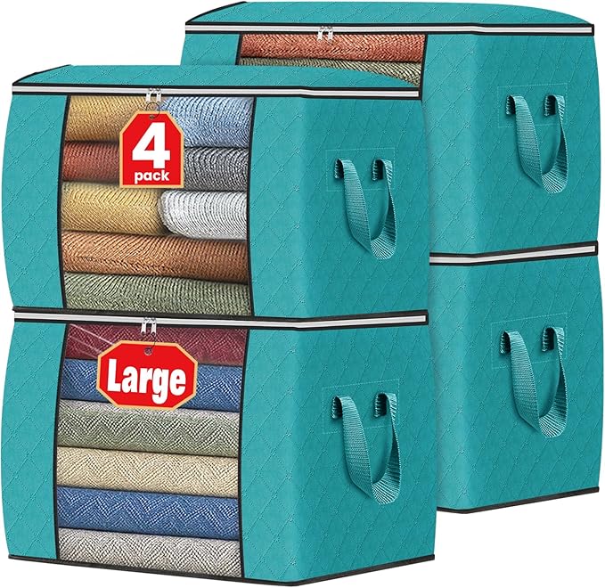 Fab totes 24 Gallons Clothes Storage, Foldable Thick Fabric Blanket Storage Bags by Fabtotes