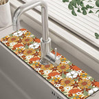 70s Retro Orange Floral Kitchen Sink Splash Guard Mat Absorbent Fast Drying Mat by Unknown