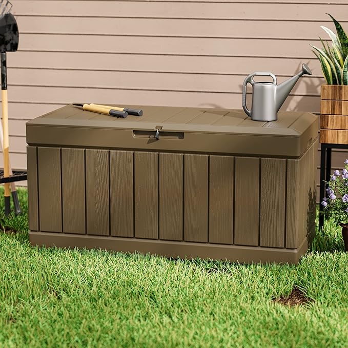 Greesum 82 Gallon Resin Deck Box All Weather Large Outdoor Storage for Patio Furniture, Toys, Garden Tools, Lockable, Brown - Image 3