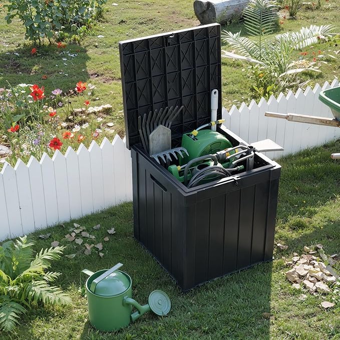 ROJIK Outdoor Storage Housing Deck Box - Waterproof Patio Furniture, Garden Tools, Cushions, Pool Accessories Storage Bench with Lockable Lid and Side Handles (Black, 50 Gal) - Image 6