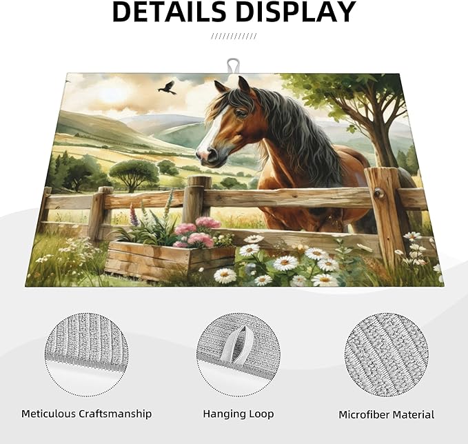 Horse Dish Drying Mats for Kitchen Counter, Absorbent Reversible Microfiber - Image 3