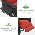 IDEALHOUSE Wicker Outdoor Recliner Reclining Patio Chairs with Adjustable Back & Footrest 150° Lay-Flat Reclining with Air Pump Rattan Flip-Up Side Table Outdoor Lounge Chairs for Pool Deck Balcony - Image 7