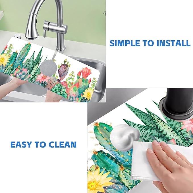 Watercolor Cactus Floral Sink Faucet Absorbing Mat Sink Splash Guard Faucet Mat - Image 5