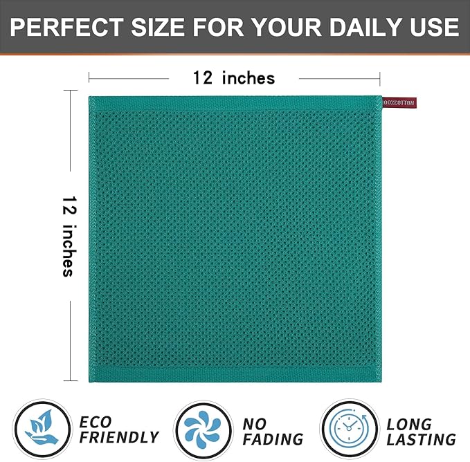 Kitinjoy 100% Cotton Kitchen Dish Cloths, 12 Pack Waffle Weave Ultra Soft - Image 5