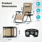 Homall Zero Gravity Chair Patio Folding Lawn Outdoor Lounge Gravity Camp Reclining Lounge Chair with Cup Holder Pillows for Poolside Backyard and Beach Set of 4 (Beige) - Image 3