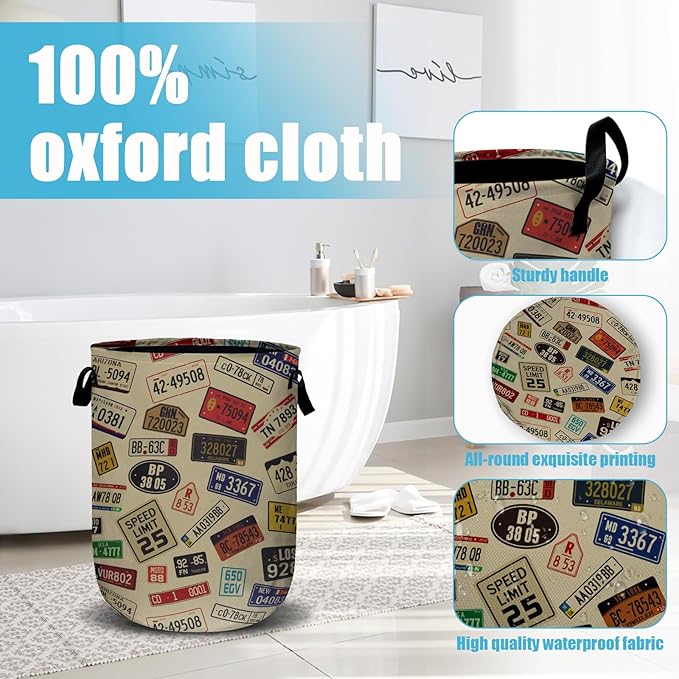 Colourful Car Number Plates Laundry Basket, Laundry Hamper Collapsible Oxford - Image 4