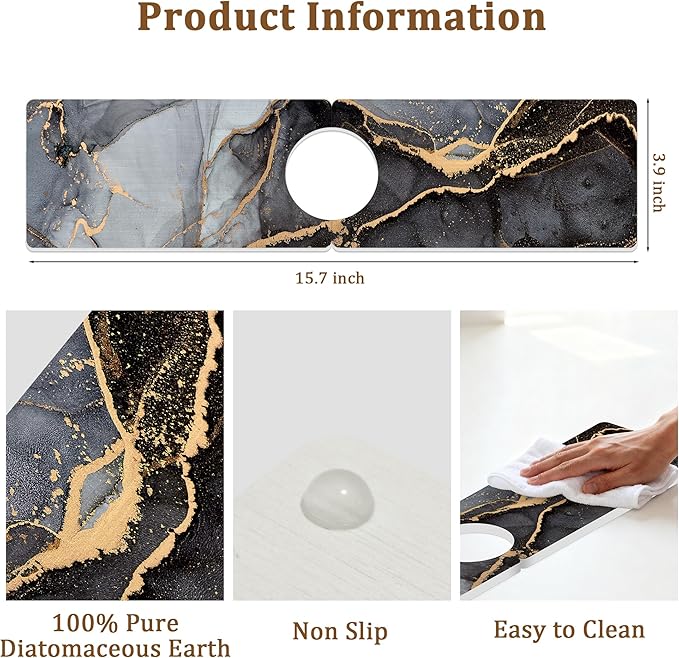 Stone Faucet Mat for Kitchen Sink, 23.6" Fast Drying Around Faucet Diatomite - Image 5
