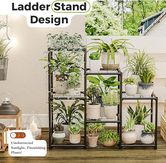 Bamworld Black Plant Stand Outdoor Metal Plant Shelf for Multiple Plants 3 Tiers Ladder Plant Holder Waterproof for Garden Living Room Patio Morden Home Decor Gardening Gifts - Image 4