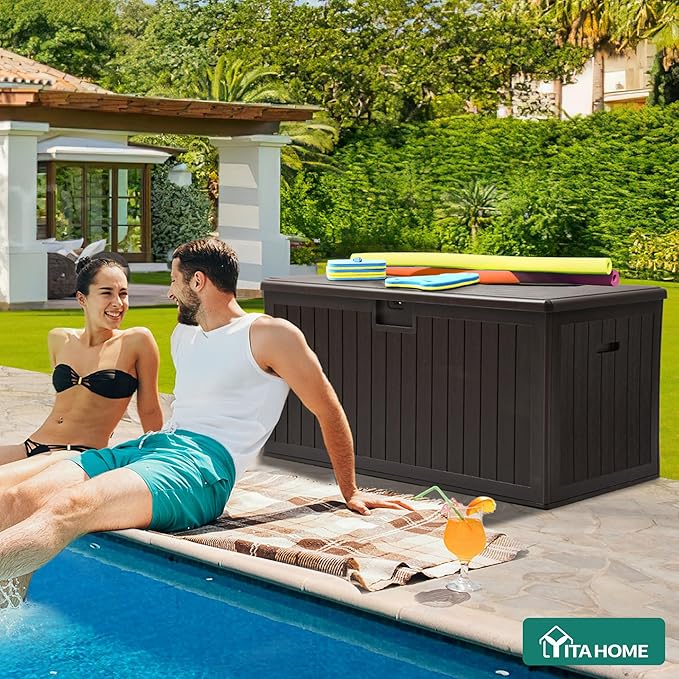 YITAHOME 150 Gallon Large Deck Box with Side Handles, Outdoor Double-Wall Storage for Patio Furniture Cushions, Garden Pool Accessories, Waterproof & Lockable - Image 3