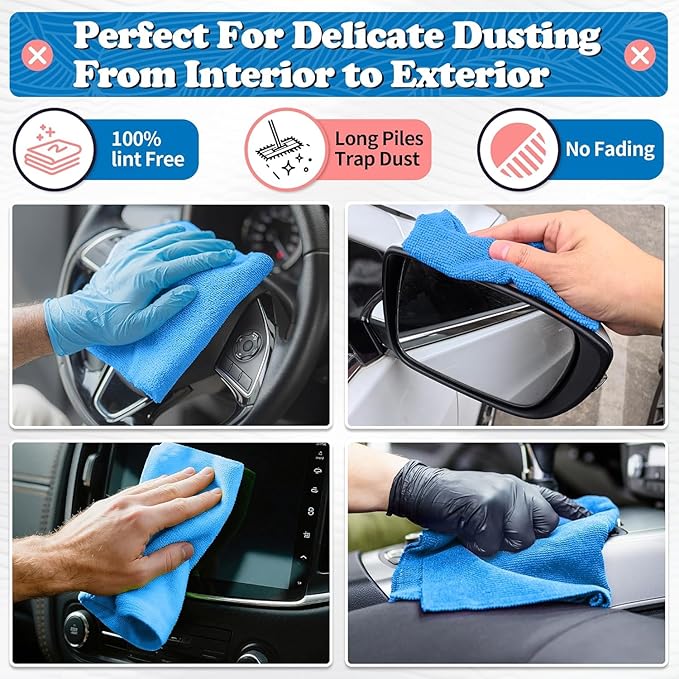 FIXSMITH Microfiber Cleaning Cloth, Shop Towels Bulk, 24 Pack Blue Microfiber - Image 5