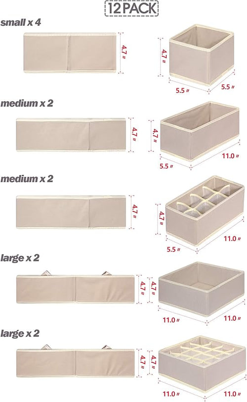 12 Pack Foldable Drawer Organizer Dividers Cloth Storage Box Closet Dresser - Image 2