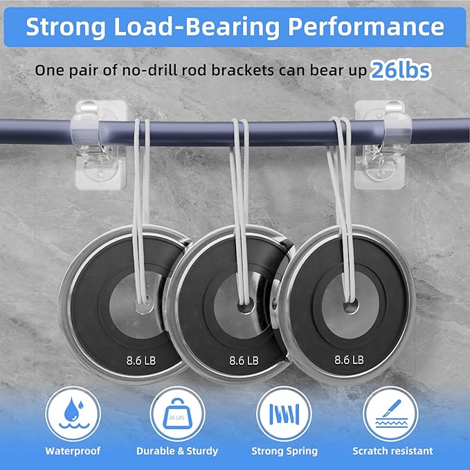 ANDGOO 6 Pack Adhesive Curtain Rod Holders, No Drilling Curtain Rod Brackets - Image 3
