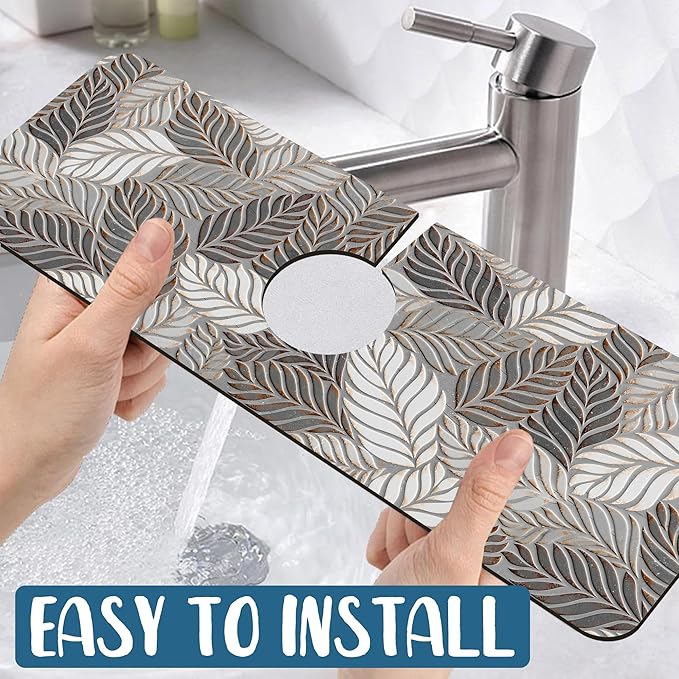 Embossed Leaf Texture Sink Splash Guard Grey Leaf Faucet Absorbing Mat Fast - Image 5