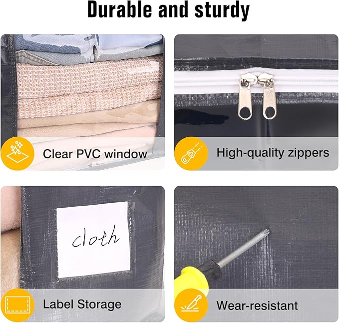 YGEOMER 90L Large Storage Bags 6 Pack Foldable Heavy Duty Blanket Clothes - Image 3