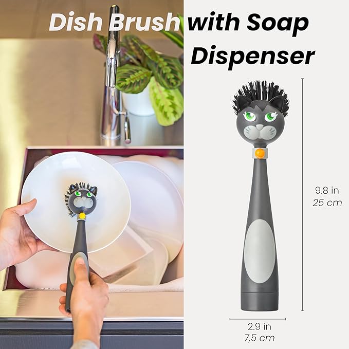 Vigar Felix Cat-Shaped Soap Dispensing Dish Brush, Dish Brush - Image 3